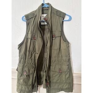 Abercrombie Fitch Olive Military Utility Vest Size L Cargo Pockets Zip Button